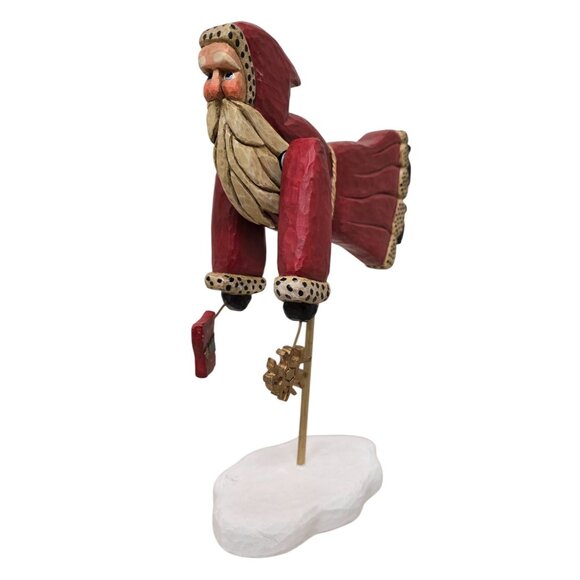 Lori Miller Hand-Carved Wooden Flying Santa Figurine With Stand - Picture 4 of 8